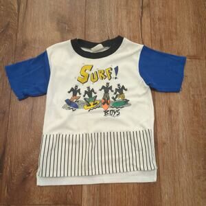 VTG Surf Boys Kids Toddler 2T Shirt Surf Skate Ocean California Blue USA Y2K